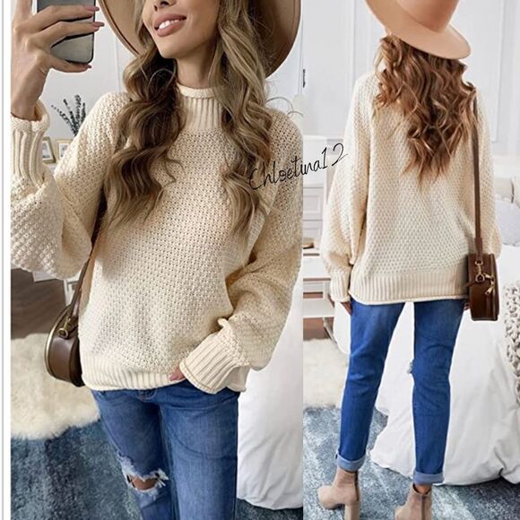 New High Neck Long Sleeve Chunky Knit Pullover Turtleneck Sweater - Picture 1 of 7